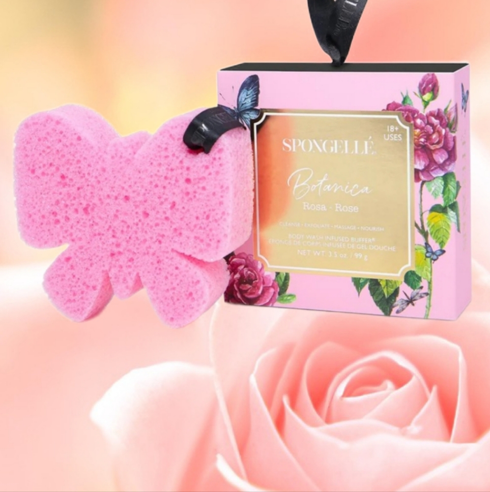 NEW Spongelle Botanica Rose Butterfly Body Wash Infused Buffer - Rose